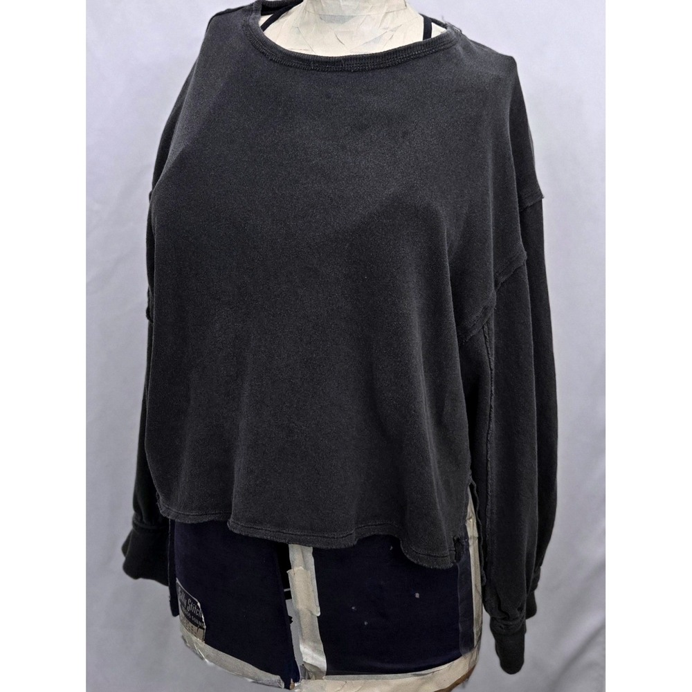 Free People We The Free Ready For This T XS Charcoal Oversized Blouson Boat Neck